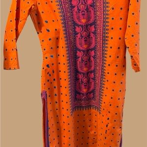 Melange Orange and Purple Embroidered Kurta